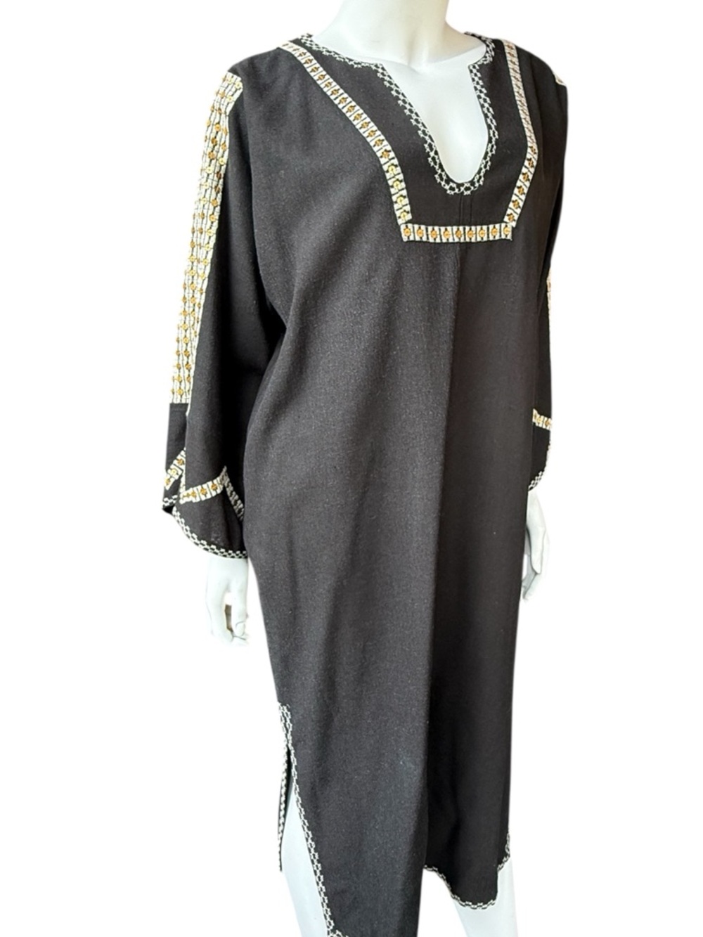 Ulla Johnson Black Embroidered silk  Kaftan Tunic with Gold Sequins